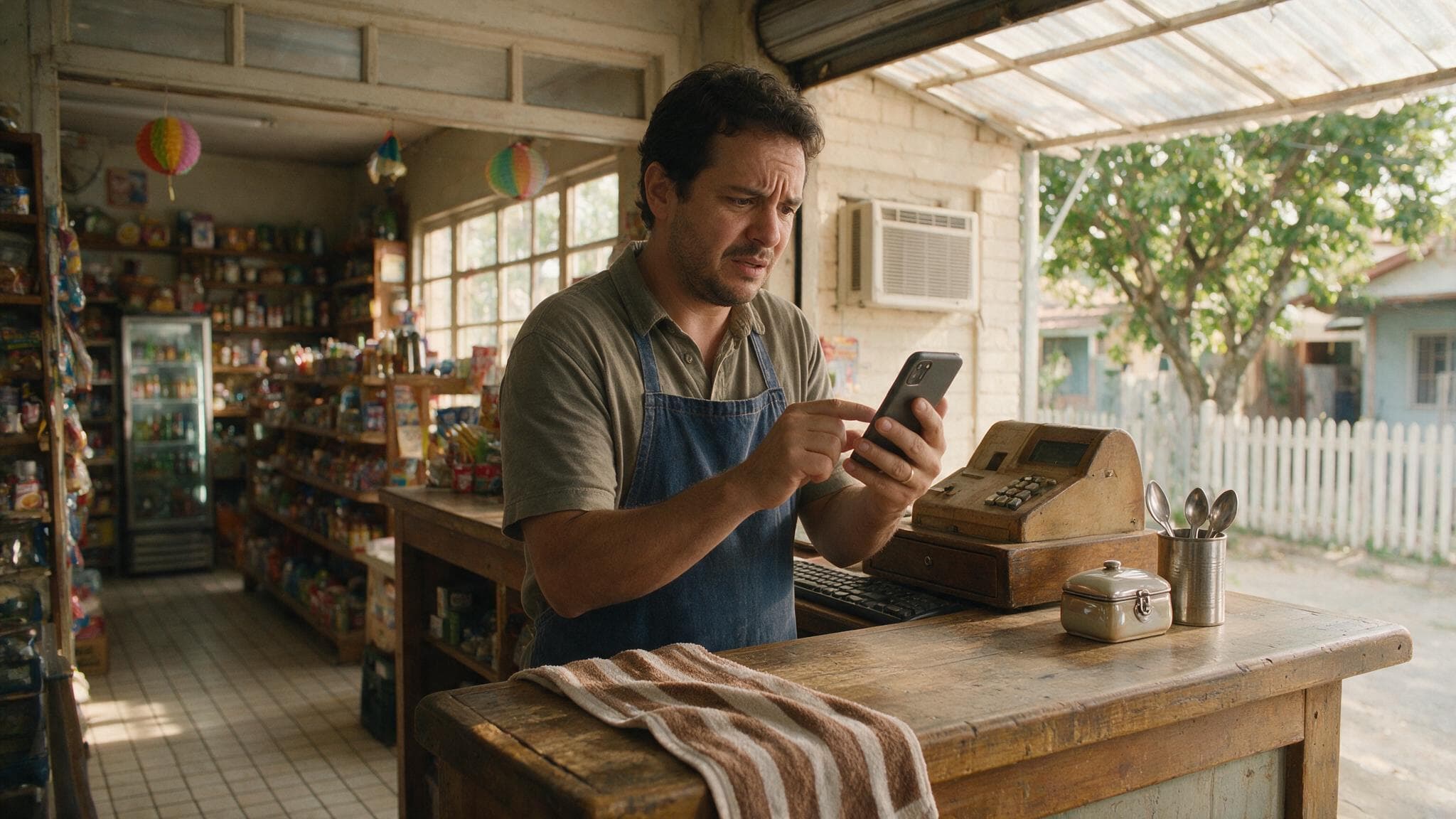 Dono revisando as informações do negócio no celular